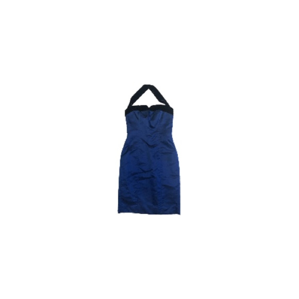Carolina Herrera Vintage Blue Satin and Velvet Halter Dress - Women’s Size 8